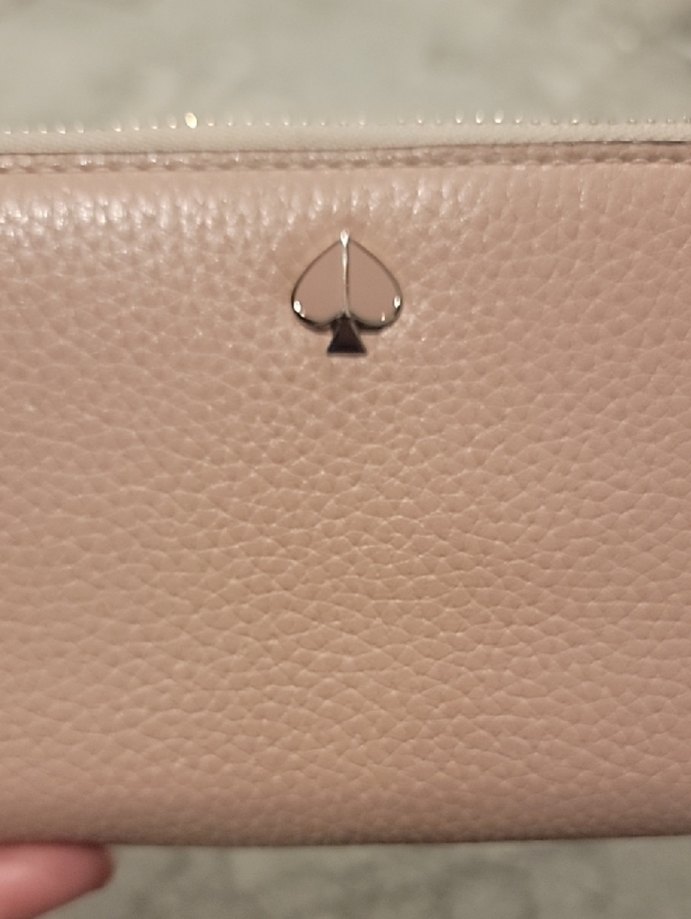 kate spade Pebbled Leather Zip Wallet in Blush Pink with Pink And Gold Spade - Picture 3 of 17